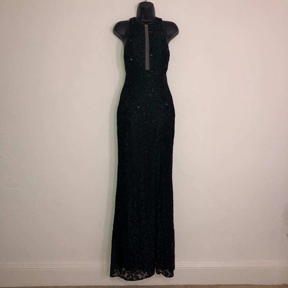 La Femme Black/Emerald Lace Prom Gown - Size 2 - NWT